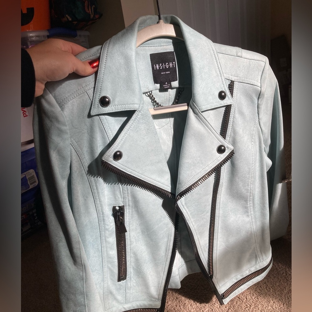 Designer! mint colored bomber jacket insight moto style faux suede jacket